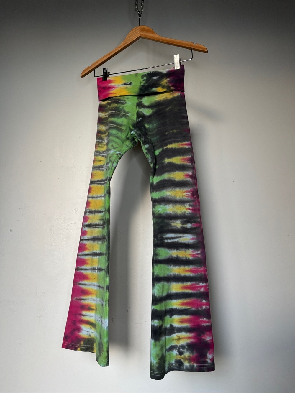 American Apparel Y2K Tie-Dye Flare Leggings Fold Over Low Waist Size Small